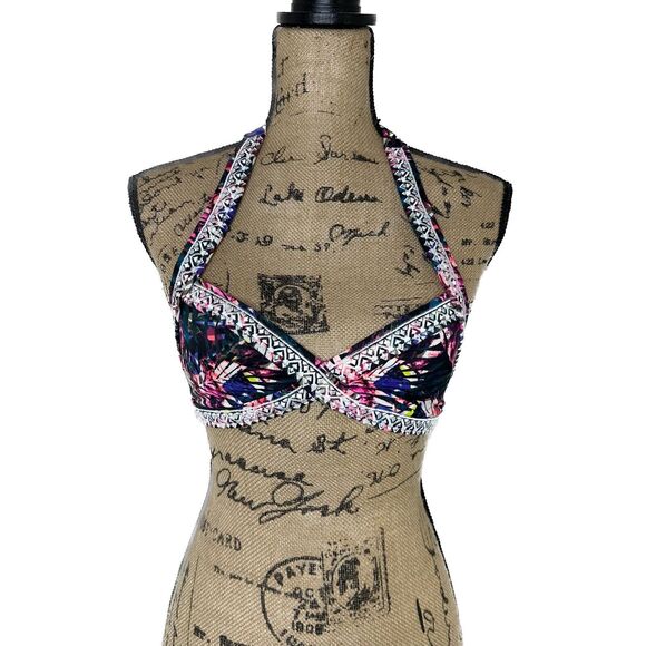 Victoria's Secret Other - Pink Floral Bikini Top Sz S AA-C Victorias Secret Halter Embroidered Watercolor